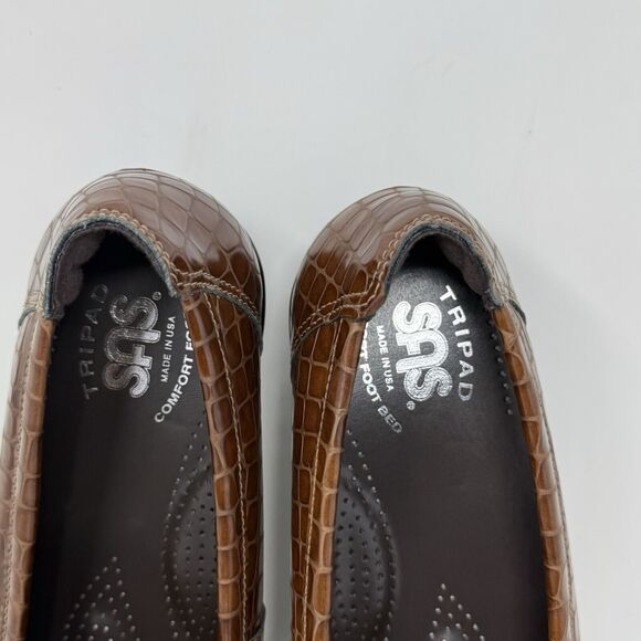 SAS Joy Loafers Womens 6.5 W Wide Brown Leather Croc Slip On Casual Comfort USA - Picture 11 of 15